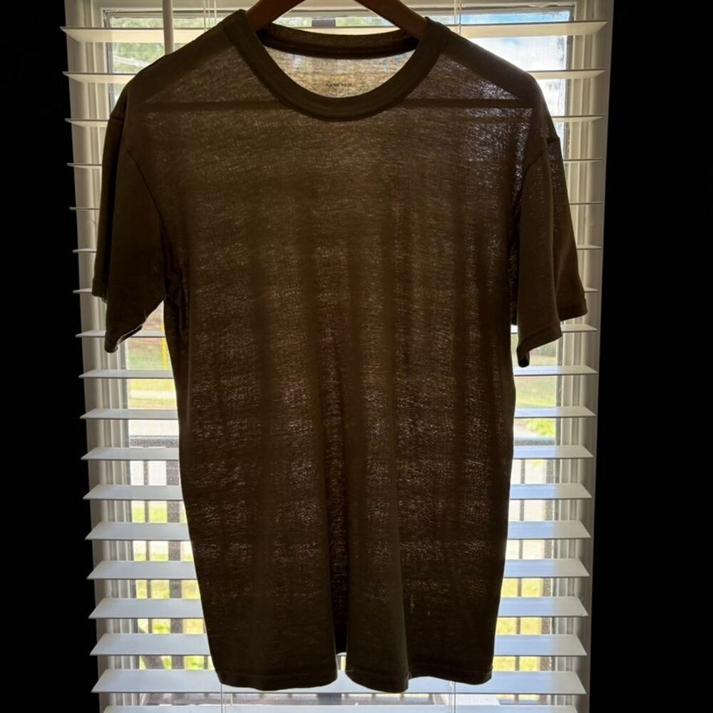 Vintage Paper Thin Military T-Shirt Men's Size M 80s Faded Brown Green